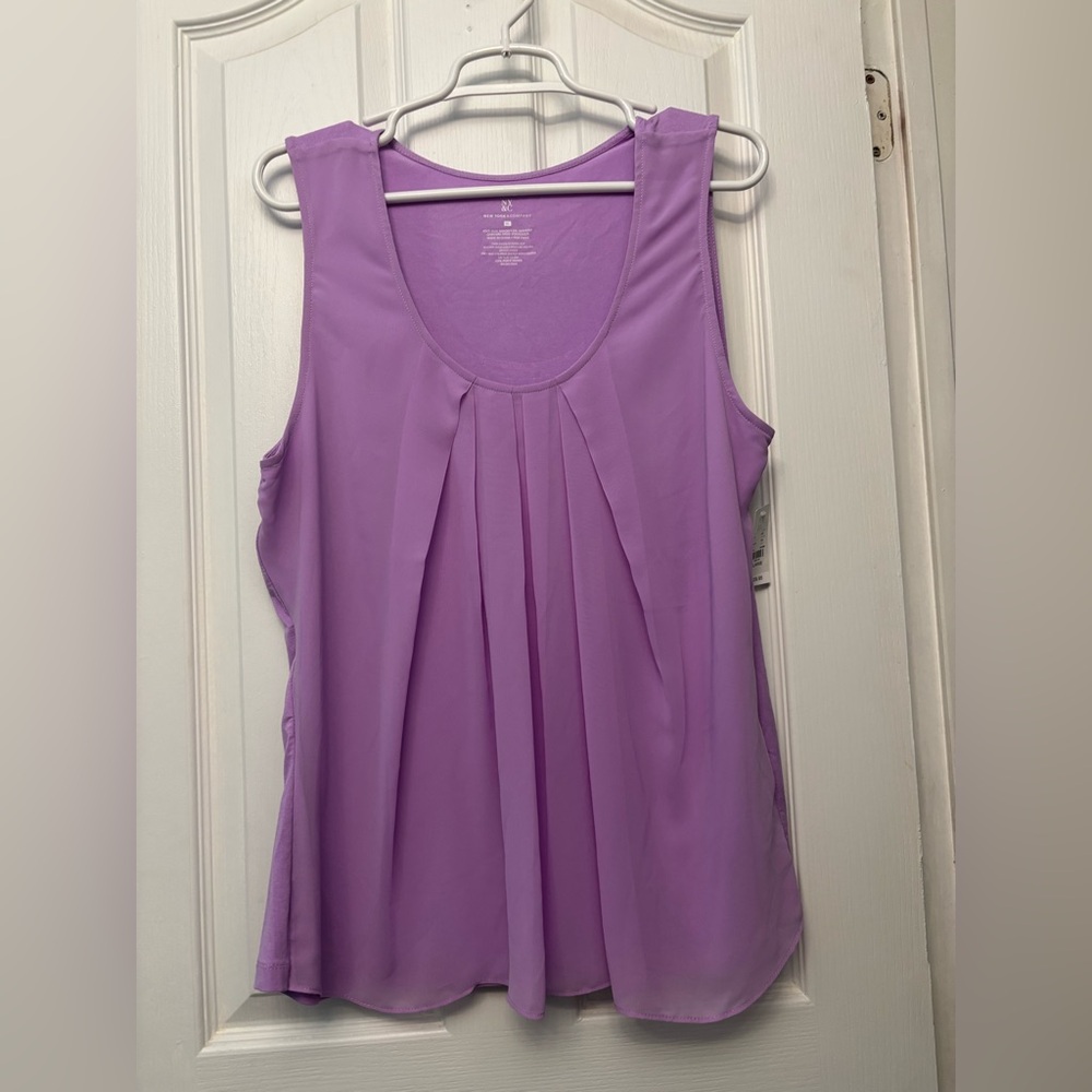 New York & Company Purple Pleated Sleeveless Tank Top